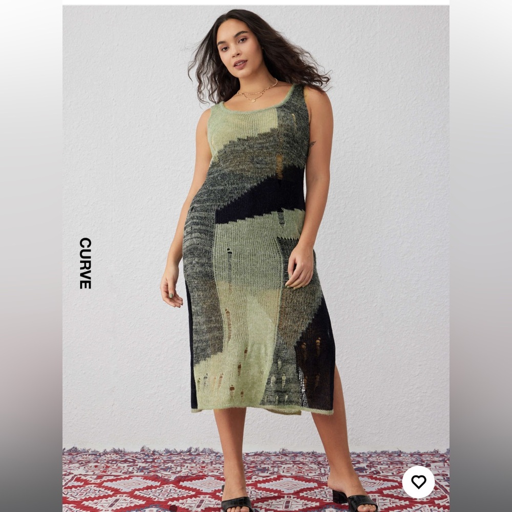 Cider Green and Black Knit destructed Dress 2X